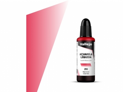 Vallejo Acuarela Liquida, 33.290, Coral Red, Кораллово-красная, 32 мл