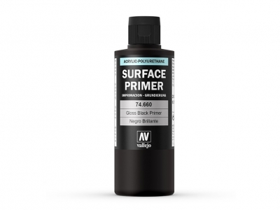Vallejo Surface Primer Gloss Black, 74.660, Глянцевый чёрный грунт, 200 мл