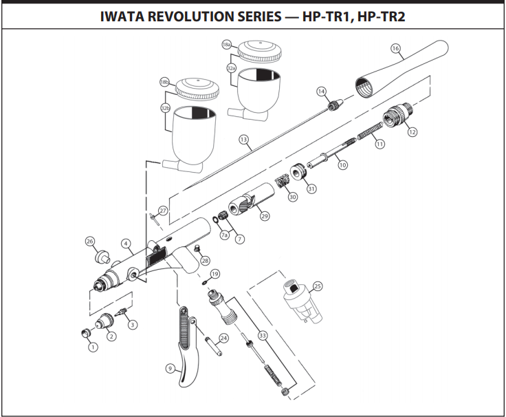 Схема аэрографа Iwata HP-TR1, TR2